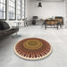 Round Patterned Yellow Rug in a Office, pat1879org