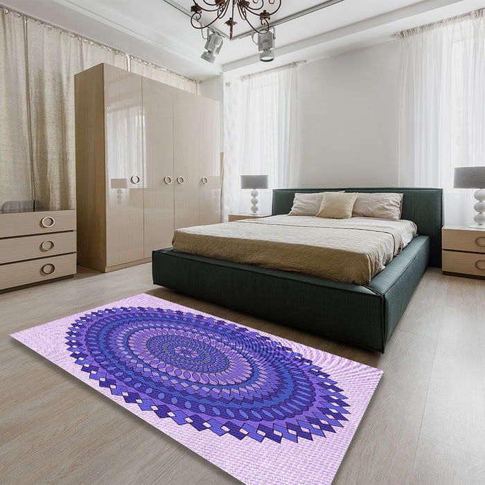 Round Machine Washable Transitional Amethyst Purple Rug in a Office, wshpat1879pur