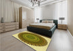 Patterned Dark Bronze Brown Rug in a Bedroom, pat1879yw