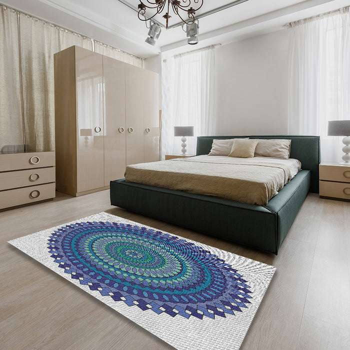 Patterned Jeans Blue Novelty Rug in a Bedroom, pat1879