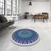 Round Patterned Jeans Blue Novelty Rug in a Office, pat1879