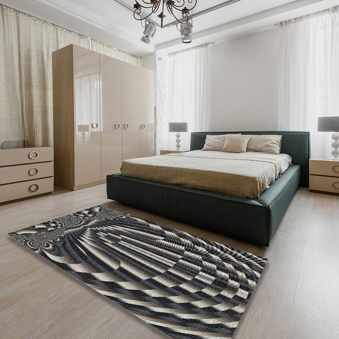 Patterned Mid Gray Novelty Rug in a Bedroom, pat187
