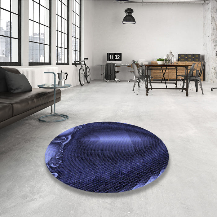 Round Patterned Night Blue Rug in a Office, pat188blu