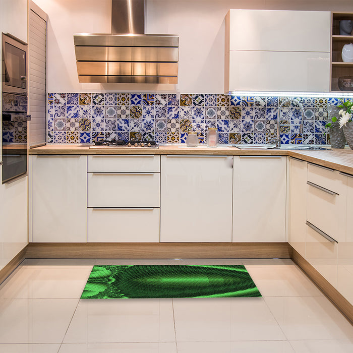 Patterned Dark Forest Green Rug in a Kitchen, pat188grn