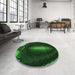 Round Patterned Dark Forest Green Rug in a Office, pat188grn