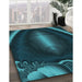 Machine Washable Transitional Dark Cyan Green Rug in a Family Room, wshpat188lblu