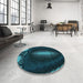 Round Patterned Dark Cyan Green Rug in a Office, pat188lblu
