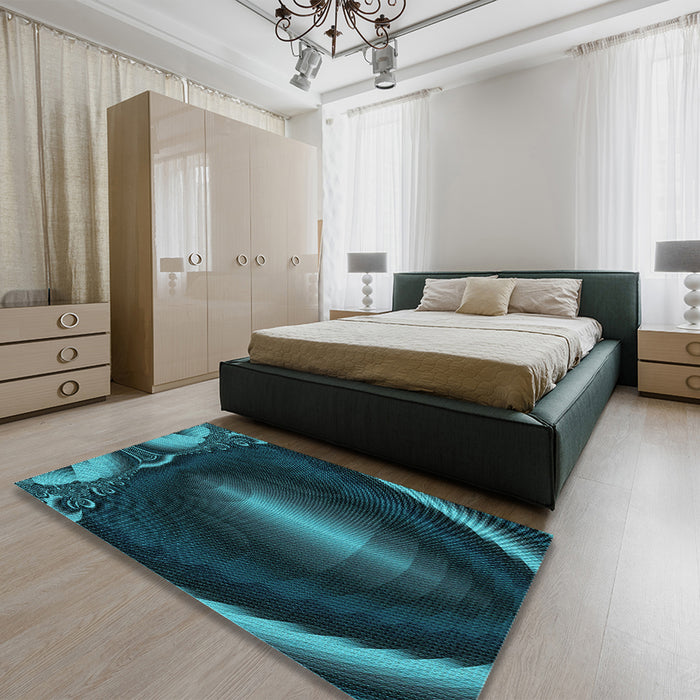 Patterned Dark Cyan Green Rug in a Bedroom, pat188lblu