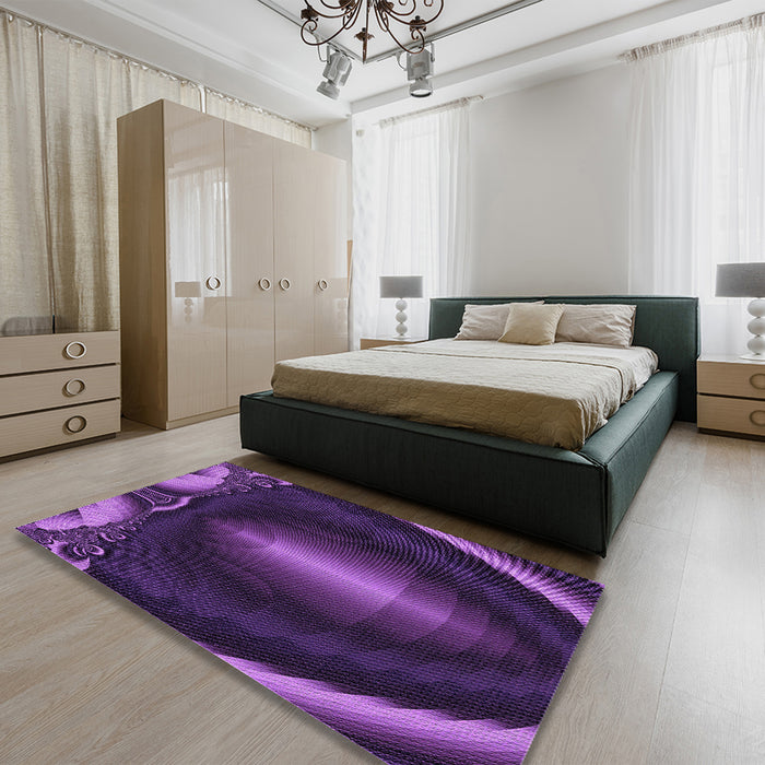 Patterned Dark Orchid Purple Rug in a Bedroom, pat188pur