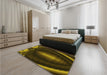 Patterned Dark Yellow Green Rug in a Bedroom, pat188yw