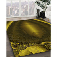 Patterned Dark Yellow Green Rug, pat188yw