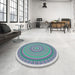 Round Machine Washable Transitional Magic Mint Green Rug in a Office, wshpat1880