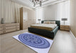 Round Machine Washable Transitional Jeans Blue Rug in a Office, wshpat1881blu