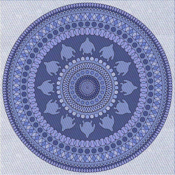 Round Machine Washable Transitional Jeans Blue Rug, wshpat1881blu