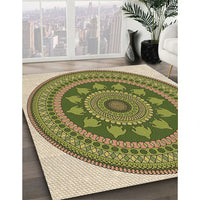 Patterned Ginger Brown Green Rug, pat1881brn