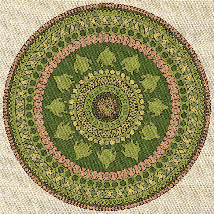 Round Patterned Ginger Brown Green Rug, pat1881brn