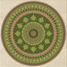 Round Patterned Ginger Brown Green Rug, pat1881brn