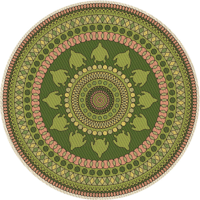 Square Patterned Ginger Brown Green Rug, pat1881brn