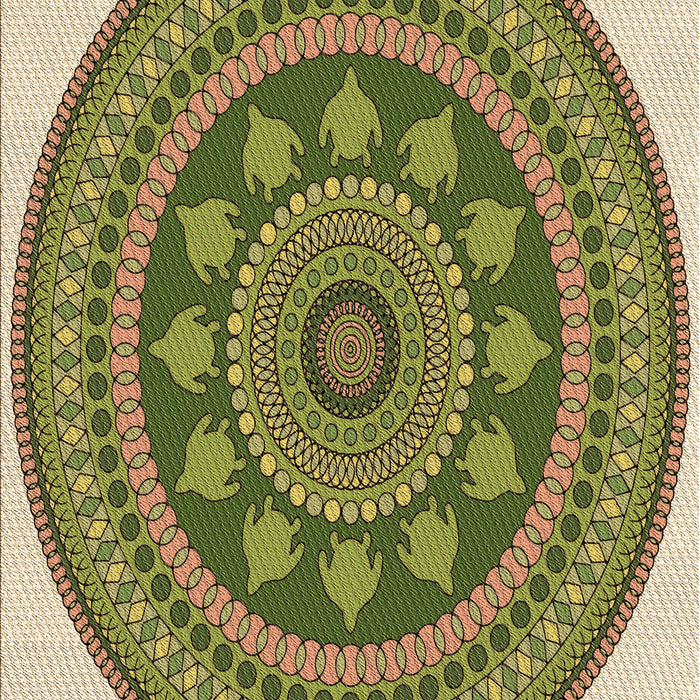 Patterned Ginger Brown Green Rug, pat1881brn