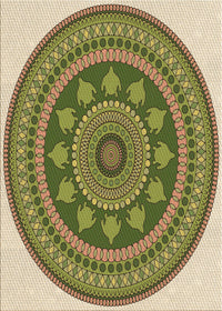 Machine Washable Transitional Ginger Brown Green Rug, wshpat1881brn