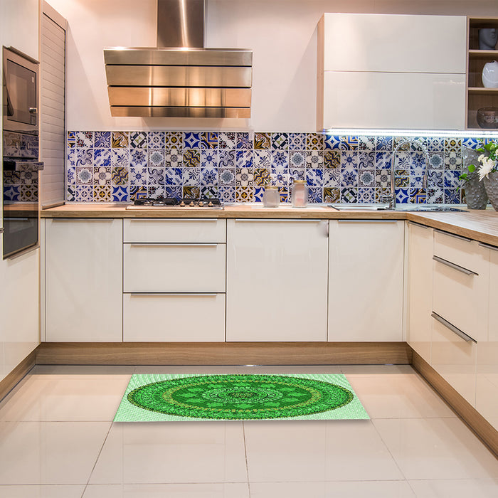 Patterned Green Rug in a Kitchen, pat1881grn