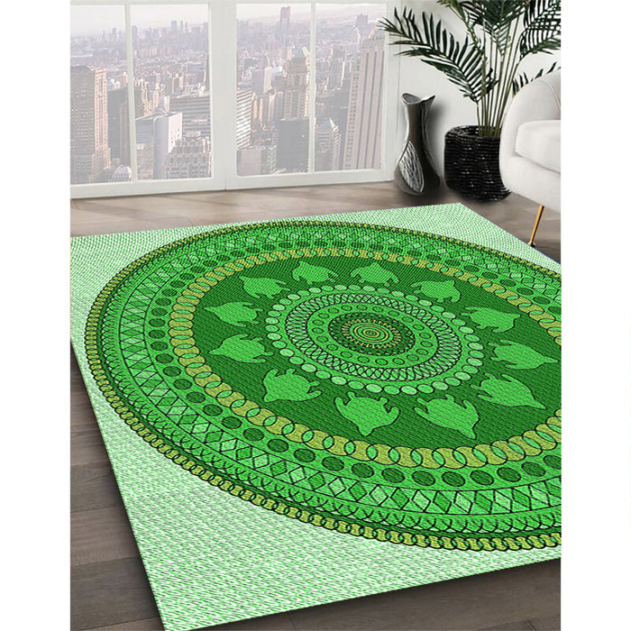 Patterned Green Rug in Family Room, pat1881grn