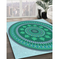 Patterned Turquoise Green Rug, pat1881lblu