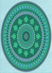 Machine Washable Transitional Turquoise Green Rug, wshpat1881lblu