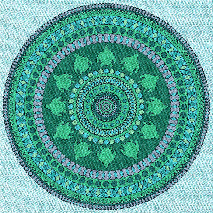 Round Machine Washable Transitional Turquoise Green Rug, wshpat1881lblu