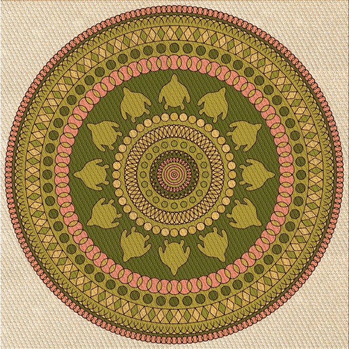 Round Patterned Yellow Orange Rug, pat1881org