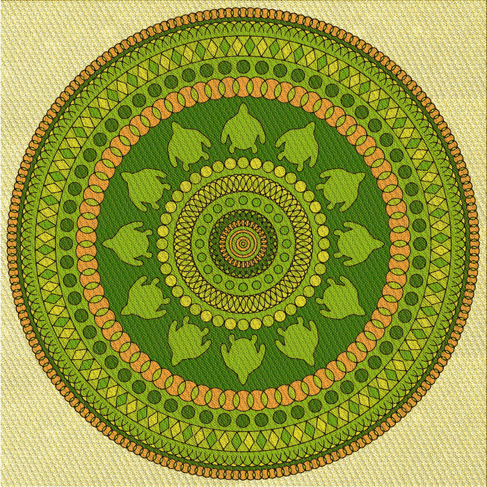 Round Patterned Green Rug, pat1881yw