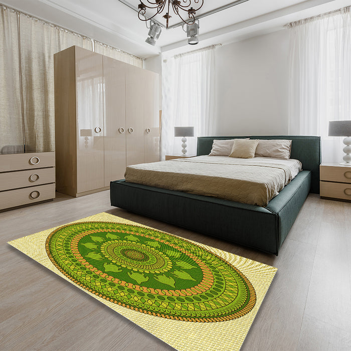 Round Machine Washable Transitional Green Rug in a Office, wshpat1881yw