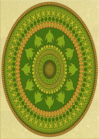 Machine Washable Transitional Green Rug, wshpat1881yw