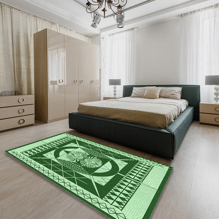 Round Machine Washable Transitional Deep Emerald Green Rug in a Office, wshpat1882grn