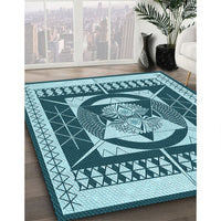 Patterned Medium Teal Green Rug, pat1882lblu