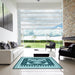 Square Patterned Medium Teal Green Rug in a Living Room, pat1882lblu