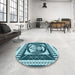 Round Patterned Medium Teal Green Rug in a Office, pat1882lblu