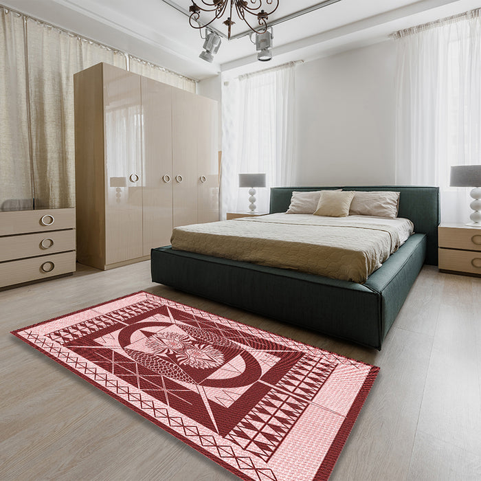 Round Machine Washable Transitional Pink Rug in a Office, wshpat1882rd