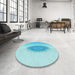 Round Patterned Blue Turquoise Green Rug in a Office, pat1883lblu