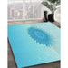 Machine Washable Transitional Blue Turquoise Green Rug in a Family Room, wshpat1883lblu