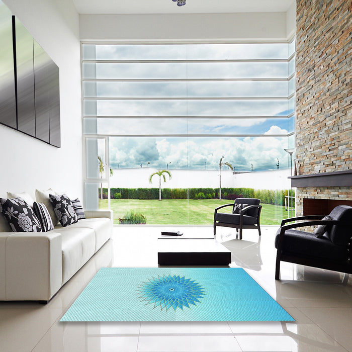 Machine Washable Transitional Blue Turquoise Green Rug in a Kitchen, wshpat1883lblu