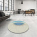 Round Machine Washable Transitional Pale Blue Lily Blue Rug in a Office, wshpat1883