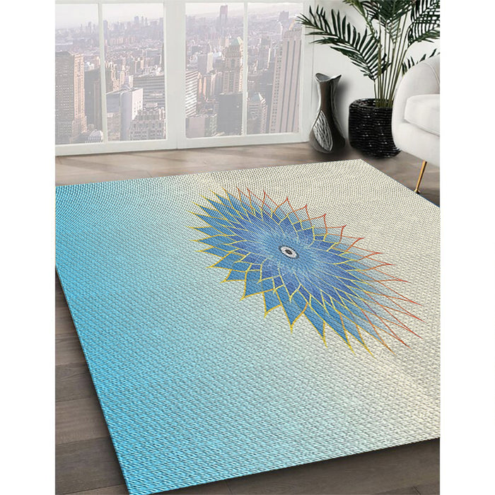 Patterned Pale Blue Novelty Rug in Family Room, pat1883