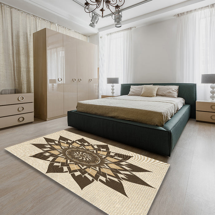 Patterned Red Brown Rug in a Bedroom, pat1884brn