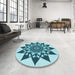 Round Patterned Dark Cyan Green Rug in a Office, pat1884lblu