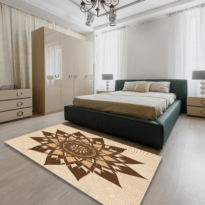 Patterned Mahogany Brown Rug in a Bedroom, pat1884org