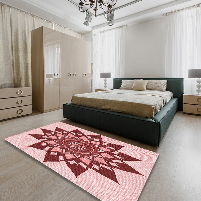Patterned Red Rug in a Bedroom, pat1884rd