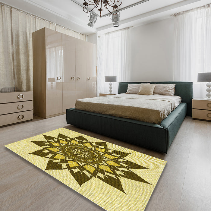 Patterned Oak Brown Rug in a Bedroom, pat1884yw