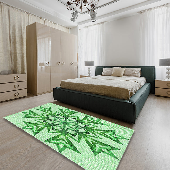 Patterned Light Green Rug in a Bedroom, pat1885grn