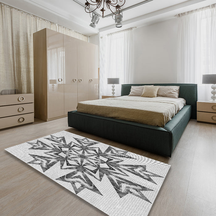 Patterned Platinum Gray Rug in a Bedroom, pat1885gry